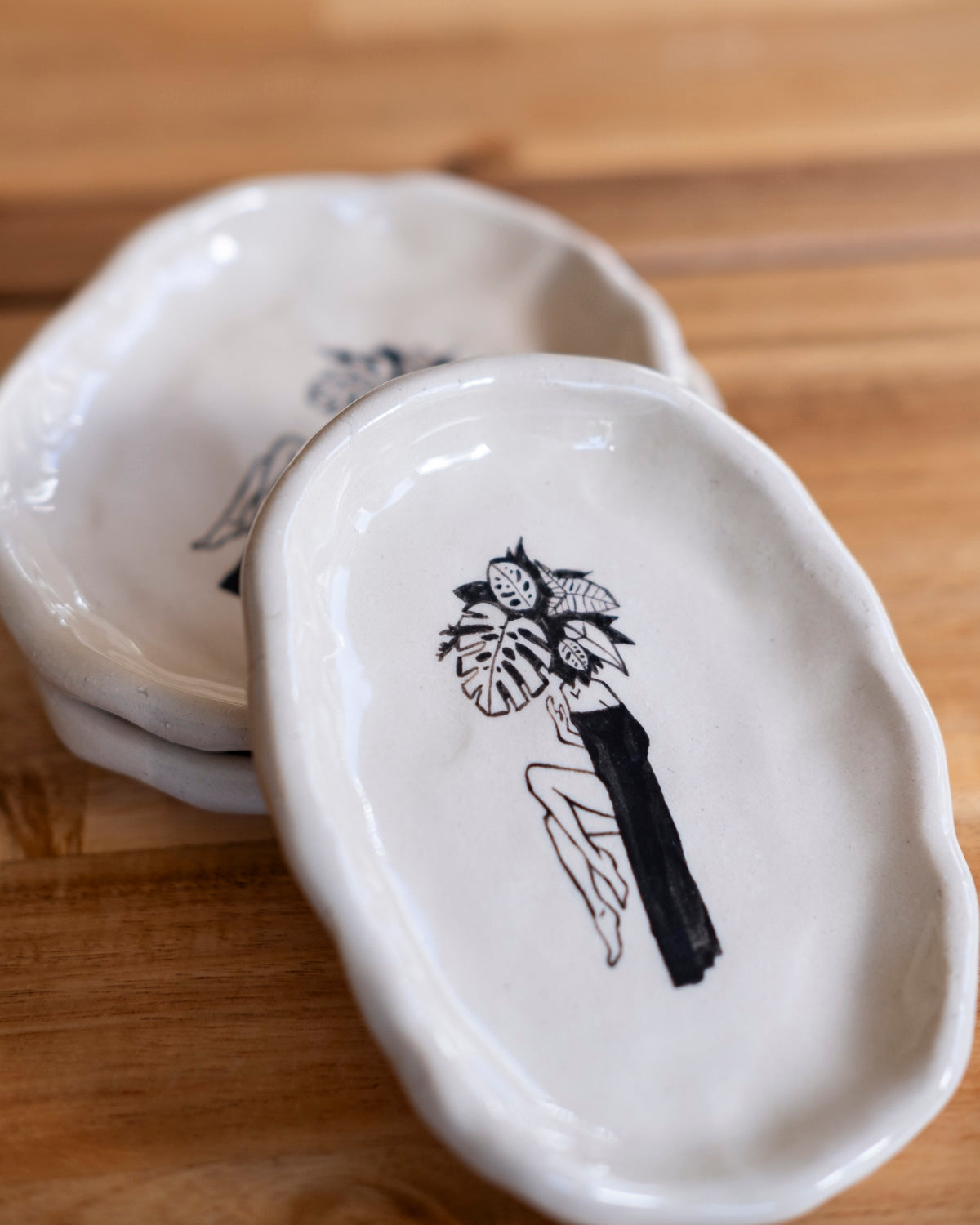 Handmade ceramic dish with sexy plant lady design